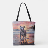 Sandy American Staffordshire Hond op Strand Zonson Tote Bag (Achterkant)