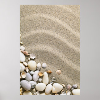 Sandy Beach achtergrond met schalen en stenen Poster
