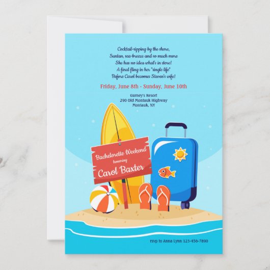 Sandy Beach Bachelorette Party Kaart (Voorkant)