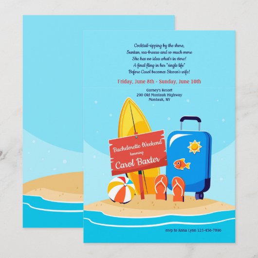 Sandy Beach Bachelorette Party Kaart (Voorkant / Achterkant)