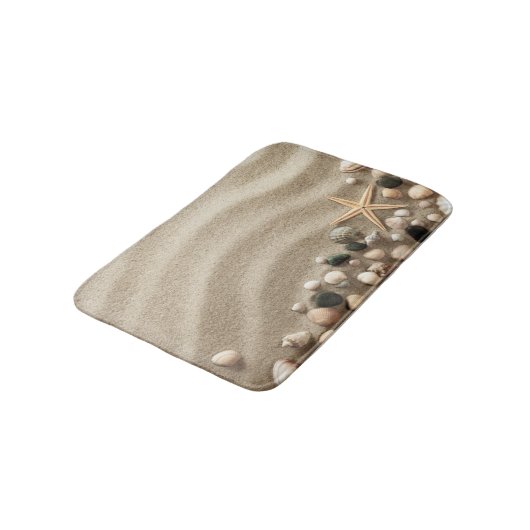 Sandy Beach Background with Shells and Starfish Badmat (Gekanteld)