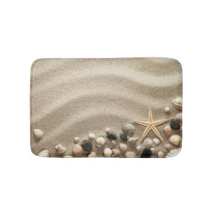 Sandy Beach Background with Shells and Starfish Badmat