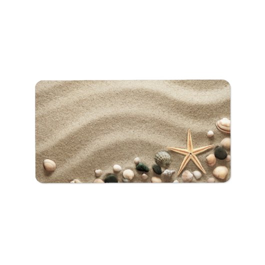 Sandy Beach Background with Shells and Starfish Etiket (Voorkant)