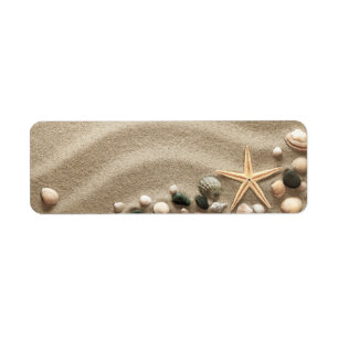 Sandy Beach Background with Shells and Starfish Etiket