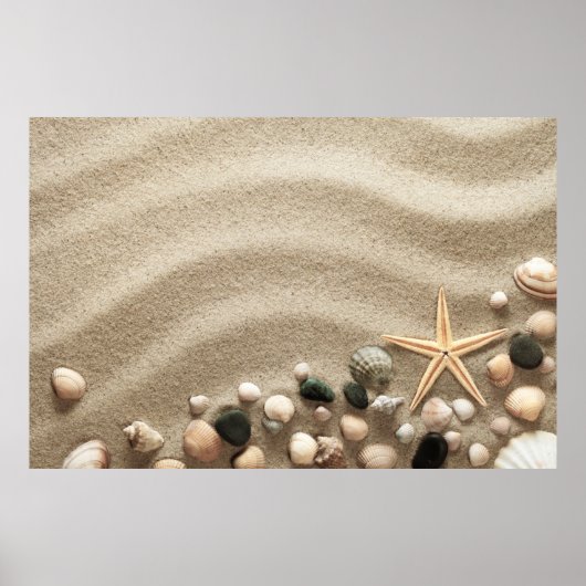 Sandy Beach Background with Shells and Starfish Poster (Voorkant)