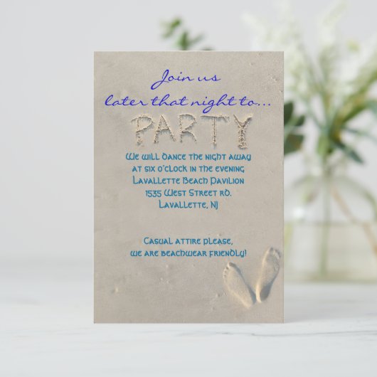 SANDY BEACH Bar Bat Mitzvah Party Reception Card Kaart (Staand voorkant)
