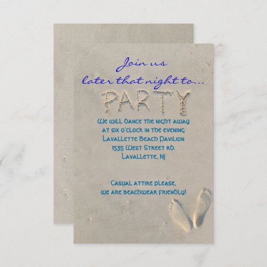 SANDY BEACH Bar Bat Mitzvah Party Reception Card Kaart (Voorkant / Achterkant)