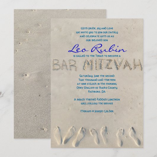SANDY BEACH Bar Mitzvah Uitnodiging (Voorkant / Achterkant)