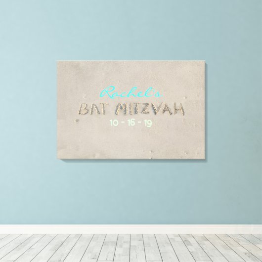 SANDY BEACH Bat Mitzvah Memory Inlogbord Canvas Afdruk (Insitu (Houten vloer))