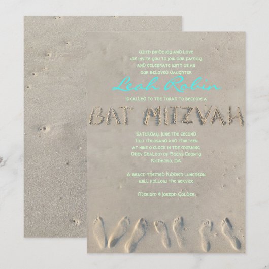 SANDY BEACH Bat Mitzvah Uitnodiging (Voorkant / Achterkant)