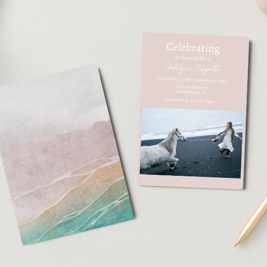 Sandy Beach begrafenis foto viering van het leven Kaart