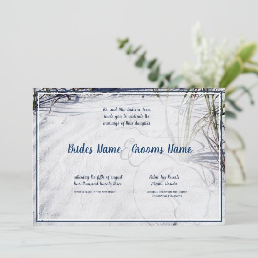 Sandy Beach Bijgewerkt 2 Wedding Invitation Kaart (Staand voorkant)