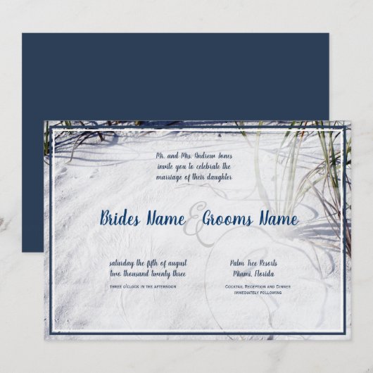 Sandy Beach Bijgewerkt 2 Wedding Invitation Kaart (Voorkant / Achterkant)