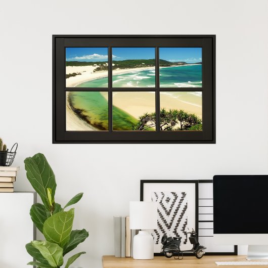 Sandy Beach Black Lijst Faux Window Illusion Poster (Thuiskantoor)