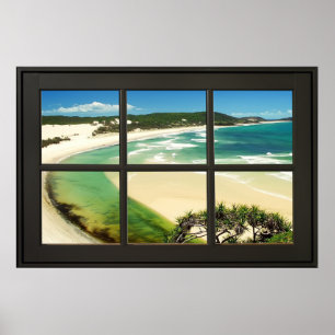 Sandy Beach Black Lijst Faux Window Illusion Poster