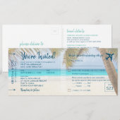 Sandy Beach Boarding Pass Trouw Uitnodiging met RS (Voorkant / Achterkant)