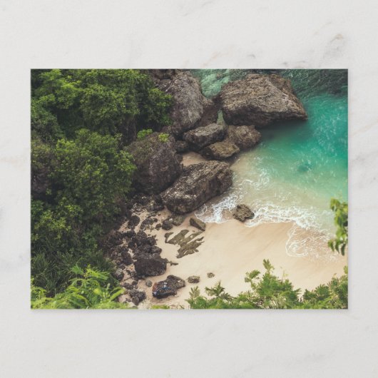 Sandy Beach Cove met groene bomen, Rocks & Ocean Briefkaart (Voorkant)