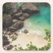 Sandy Beach Cove met groene bomen, Rocks & Ocean Kartonnen Onderzetters (Voorkant)