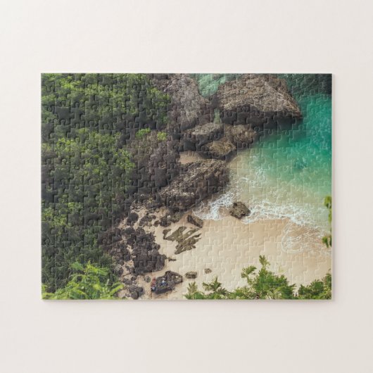 Sandy Beach Cove met groene bomen, Rocks & Ocean Legpuzzel (Horizontaal)