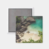 Sandy Beach Cove met groene bomen, Rocks & Ocean Magneet (Voorkant / Achterkant)