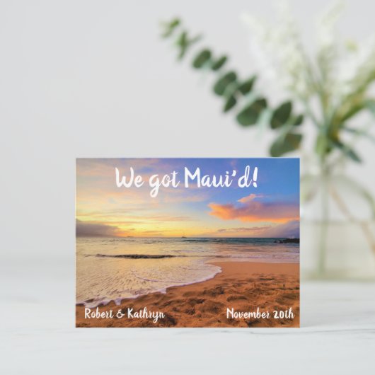 Sandy Beach en Sunset Maui'd Briefkaart (Staand voorkant)