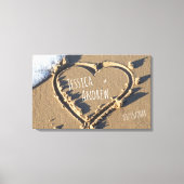 Sandy Beach Gepersonaliseerde Names Heart in zand Canvas Afdruk (Voorkant)