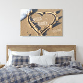 Sandy Beach Gepersonaliseerde Names Heart in zand Canvas Afdruk (Insitu (Slaapkamer))