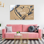 Sandy Beach Gepersonaliseerde Names Heart in zand Canvas Afdruk (Insitu (Woonkamer))