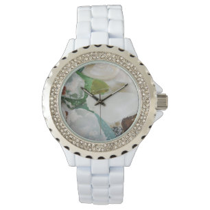 Sandy Beach Glass Custom Strass Wit Emaille Horloge