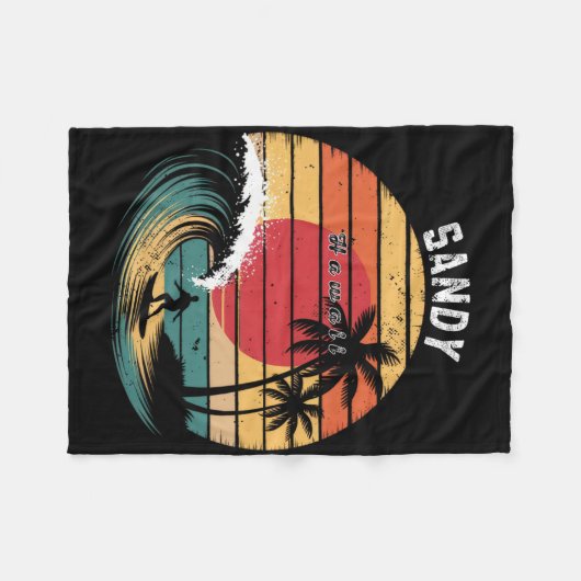 Sandy Beach Hawaii Beach Surfing  Fleece Deken (Voorkant (Horizontaal))