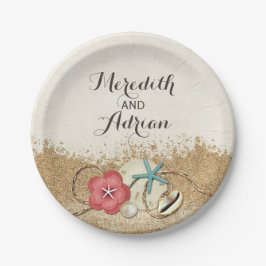 Sandy Beach Hibiscus & Schelpen Trouwpersonalisati Papieren Bordje