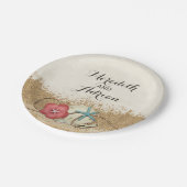 Sandy Beach Hibiscus & Shells Bruiloft Gepersonali Papieren Bordje (Gekanteld)