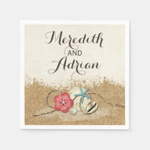 Sandy Beach Hibiscus & Shells Huwelijkspersonalisa Servet