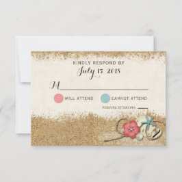 Sandy Beach Hibiscus & Shells Trouwuitnodiging RSV RSVP Kaartje