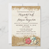 Sandy Beach Hibiscus & Shells Uitnodiging voor bru (Voorkant)