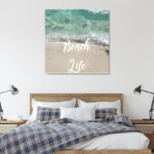 Sandy Beach Life Blauwgroen Blue Trendy Artsy Abst Canvas Afdruk (Insitu (Slaapkamer))
