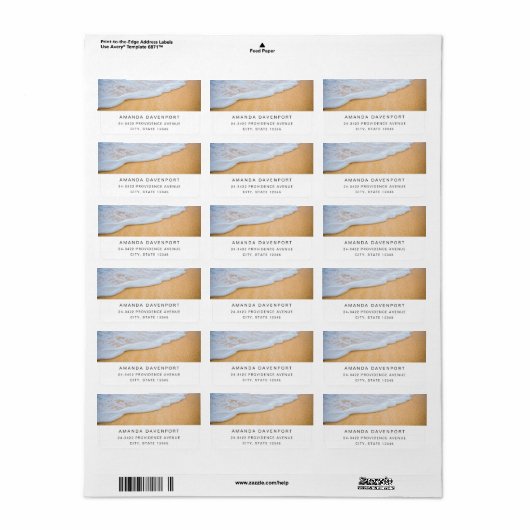 Sandy Beach met Foamy Surf Adres Etiket (Full Sheet)