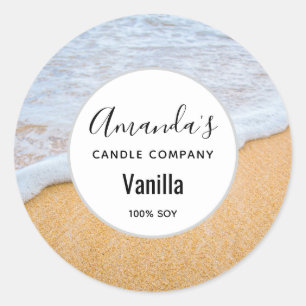 Sandy Beach met Foamy Surf Candle Business Ronde Sticker
