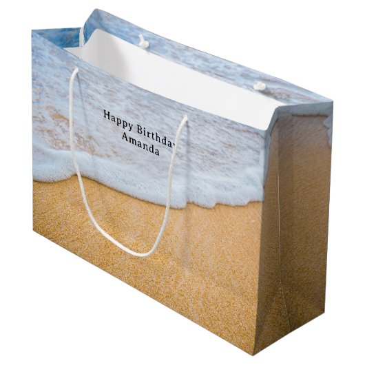 Sandy Beach met Foamy Surf Verjaardag Groot Cadeauzakje (Voorkant Gekanteld)