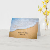Sandy Beach met Foamy Surf Verjaardag Kaart (Gele Bloem)