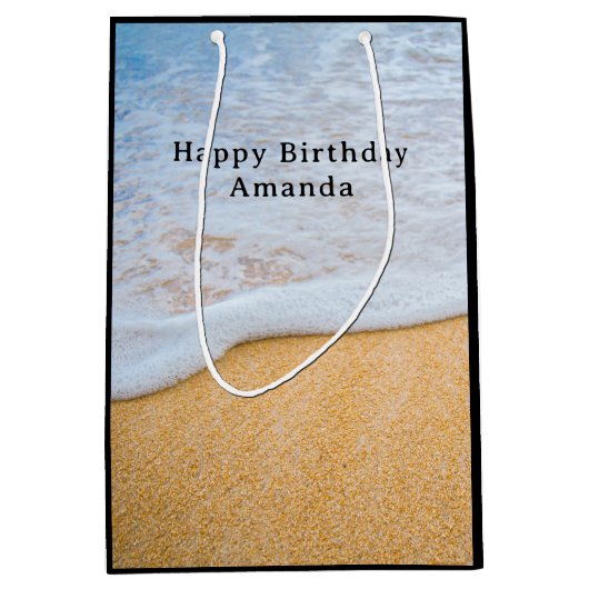 Sandy Beach met Foamy Surf Verjaardag Medium Cadeauzakje (Voorkant)