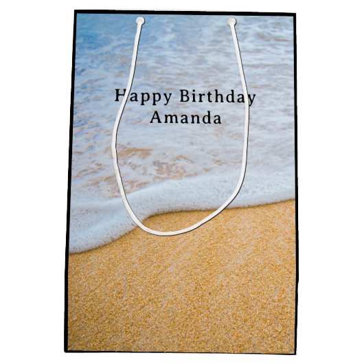Sandy Beach met Foamy Surf Verjaardag Medium Cadeauzakje (Achterkant)