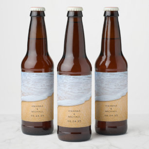 Sandy Beach met Foamy Surf Wedding Bier Etiket