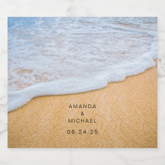 Sandy Beach met Foamy Surf Wedding Bier Etiket (Enkel label)