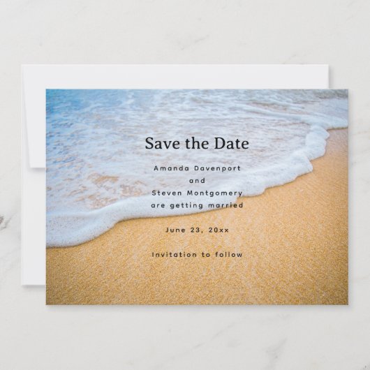 Sandy Beach met Foamy Surf Wedding Save The Date (Voorkant)