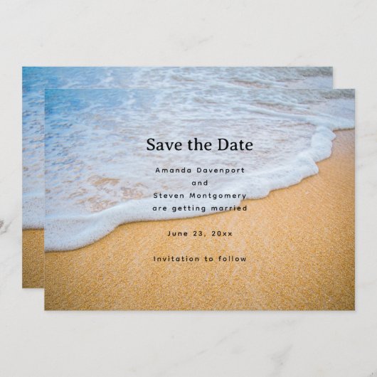 Sandy Beach met Foamy Surf Wedding Save The Date (Voorkant / Achterkant)