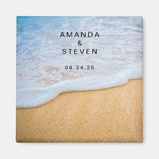 Sandy Beach met Foamy Surf Wedding Save the Date Magneet