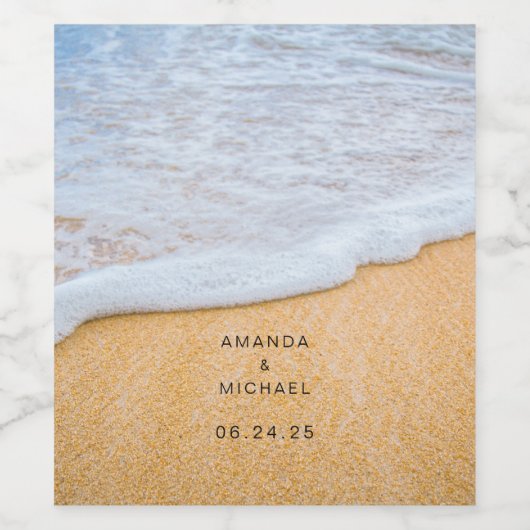 Sandy Beach met Foamy Surf Wedding Wijn Etiket (Enkel label)