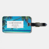 Sandy Beach met tropische palmbomen Monogram Bagagelabel (Achterkant horizontaal)