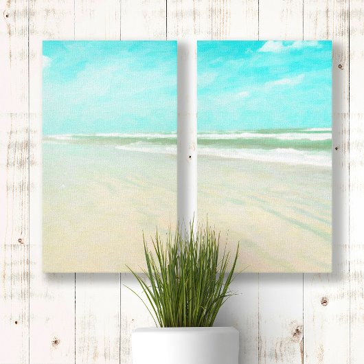 Sandy Beach met Turquoise Sky Canvas Afdruk